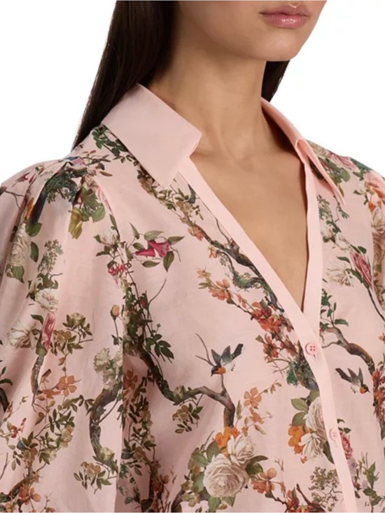 Alice + Olivia Tops - Alice +Olivia Charis Floral Pink Blouse in Sunset Grove English Rose Sz L NWT